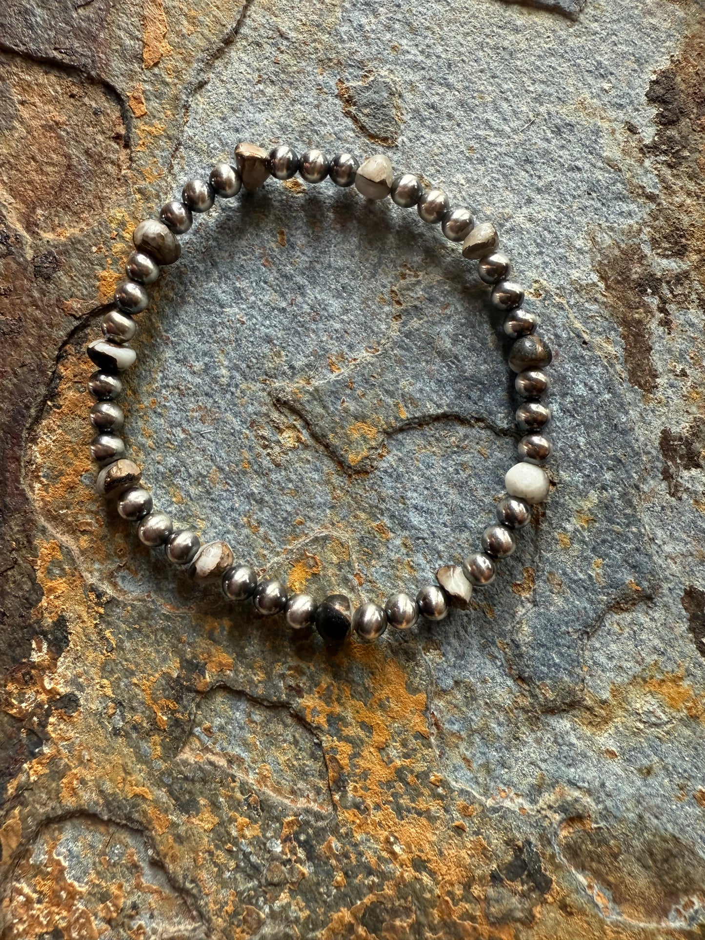 White Buffalo Turquoise Sterling Silver Pearl Bracelet