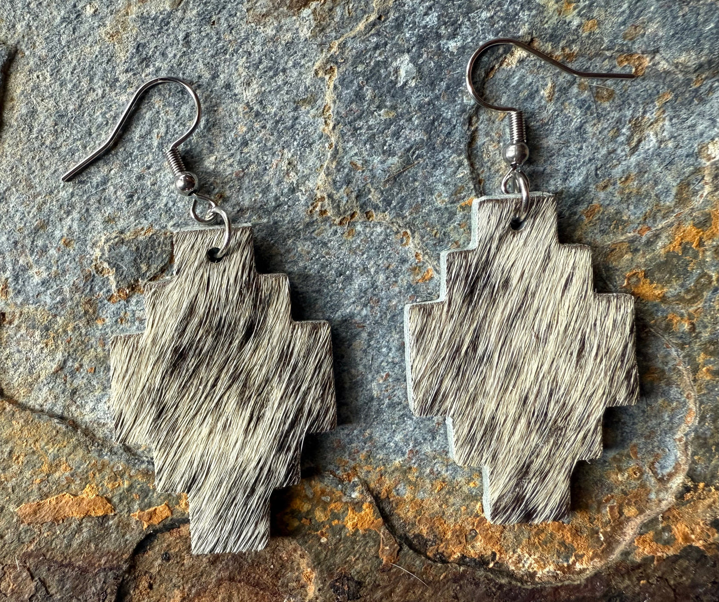 Hair-On Cowhide Aztec Shaped Earrings