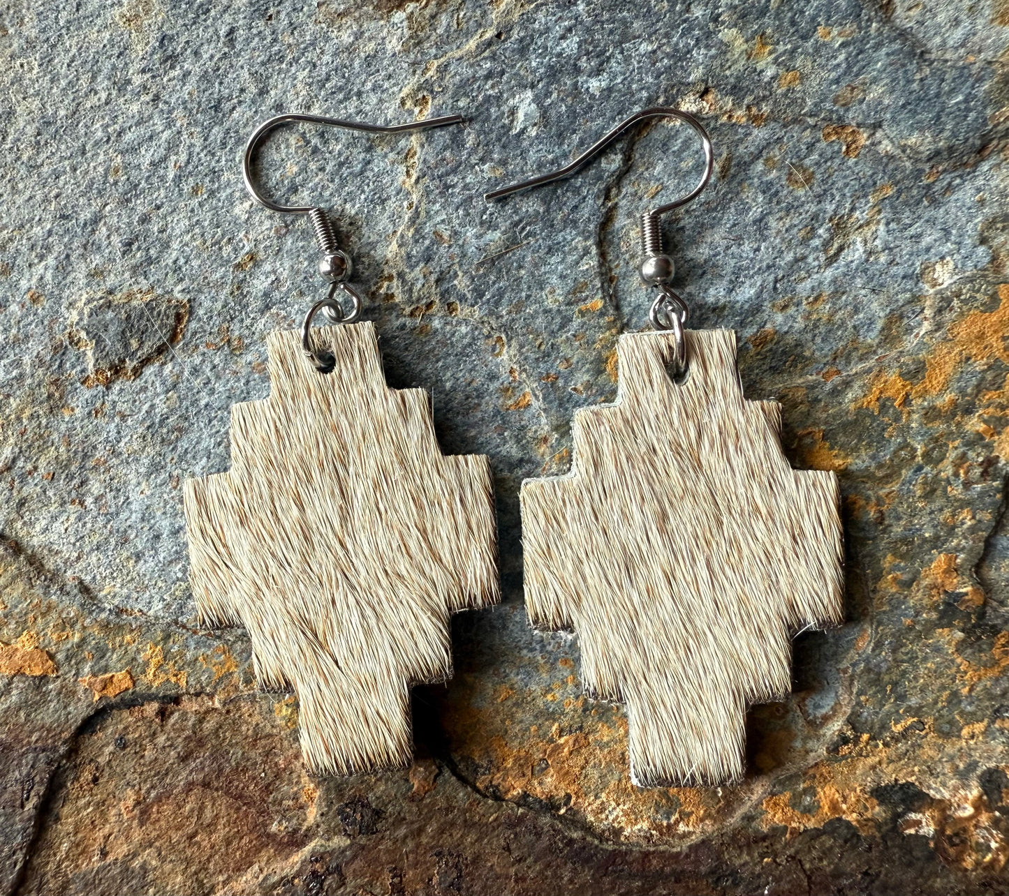 Hair-On Cowhide Aztec Shaped Earrings