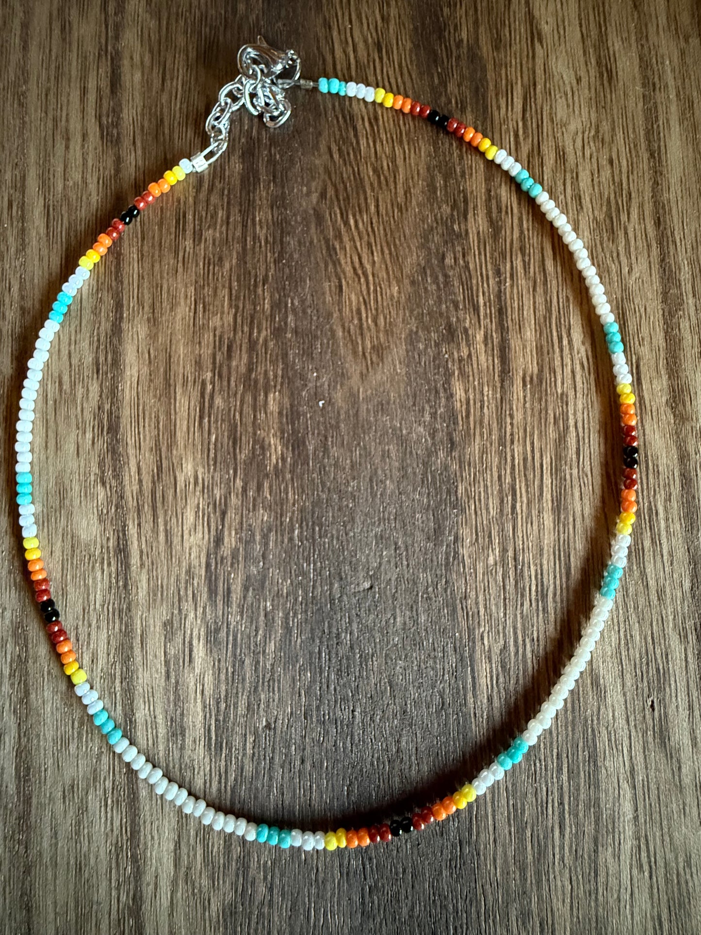 White Southwestern Beaded Choker Necklace