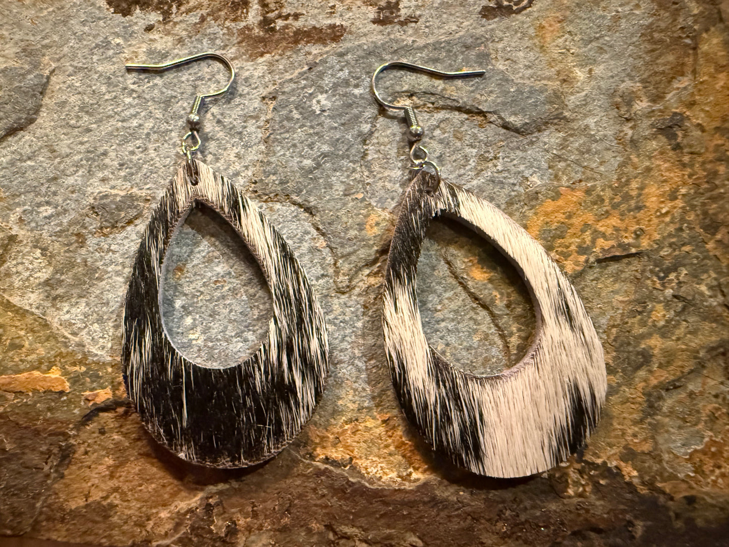 Cowhide Large Open Teardrop Earrings