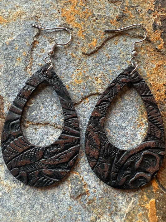 Leather Large Open Teardrop Earrings Elegant Leather Earrings