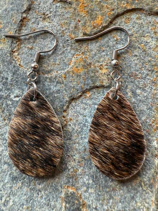 Cowhide Small Tear Drop Earrings