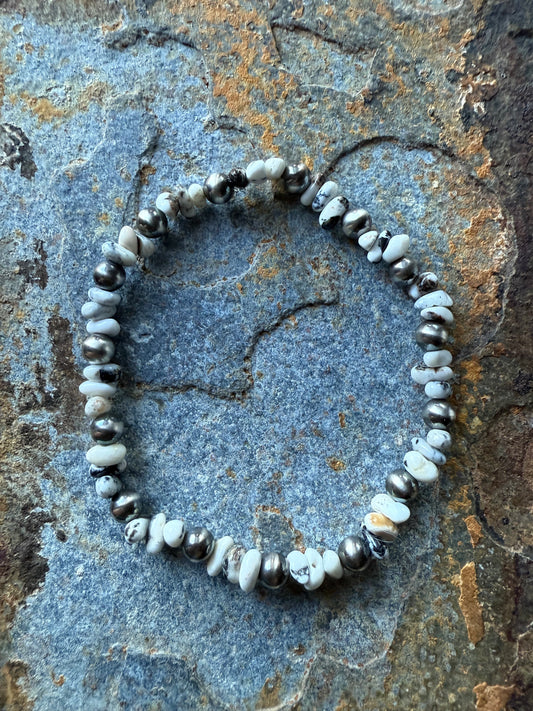 White Buffalo Chip Sterling Silver Pearl Bracelet