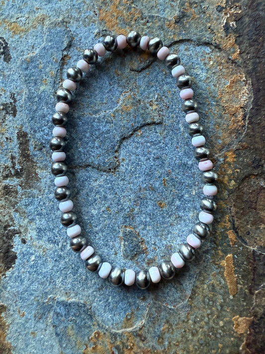 Pink Conch Shell Sterling Silver Pearl Bracelet