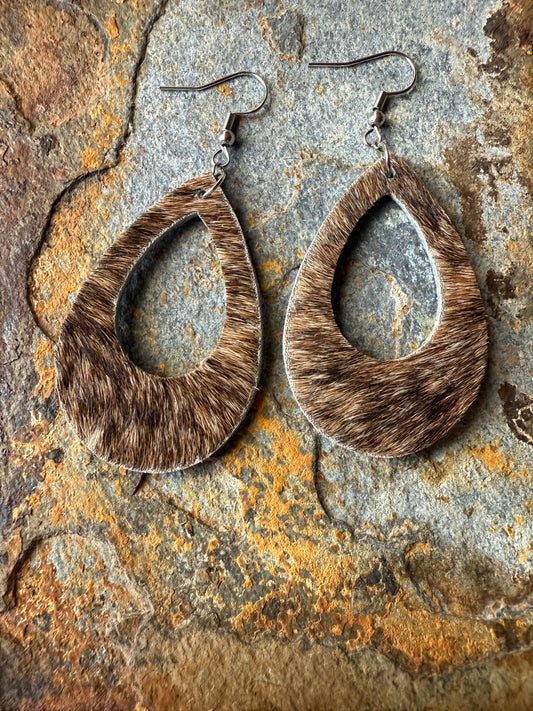 Cowhide Large Open Teardrop Earrings