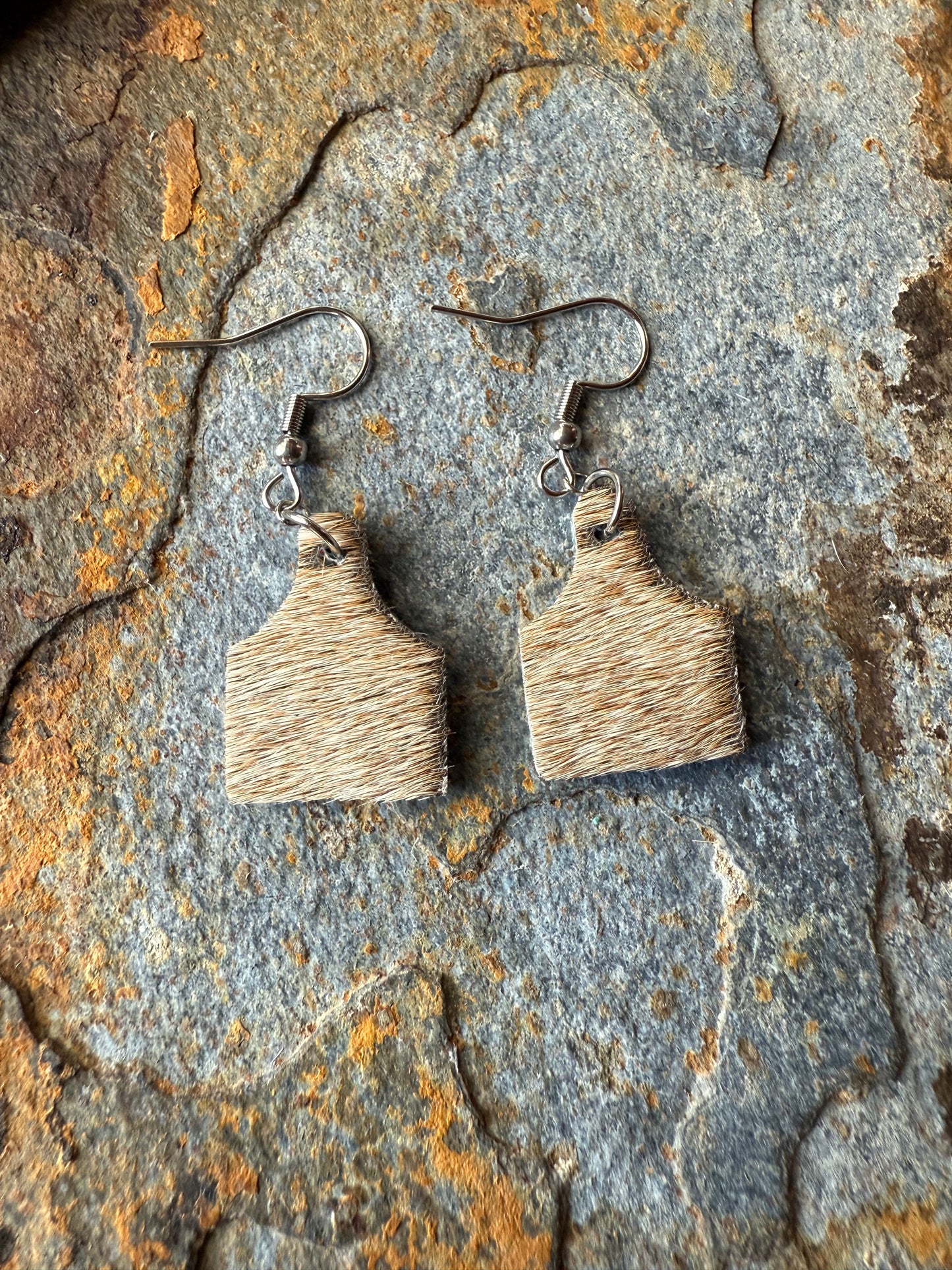 Cowhide Mini Cow Tag Earrings
