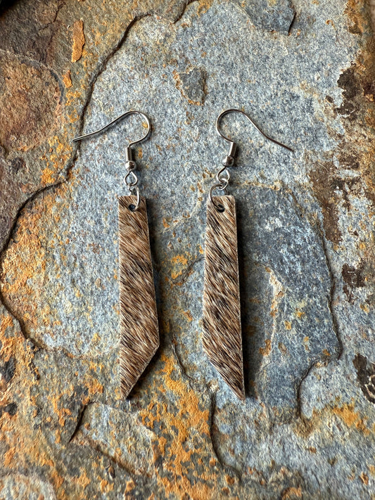 Cowhide Pointed Bar Earrings