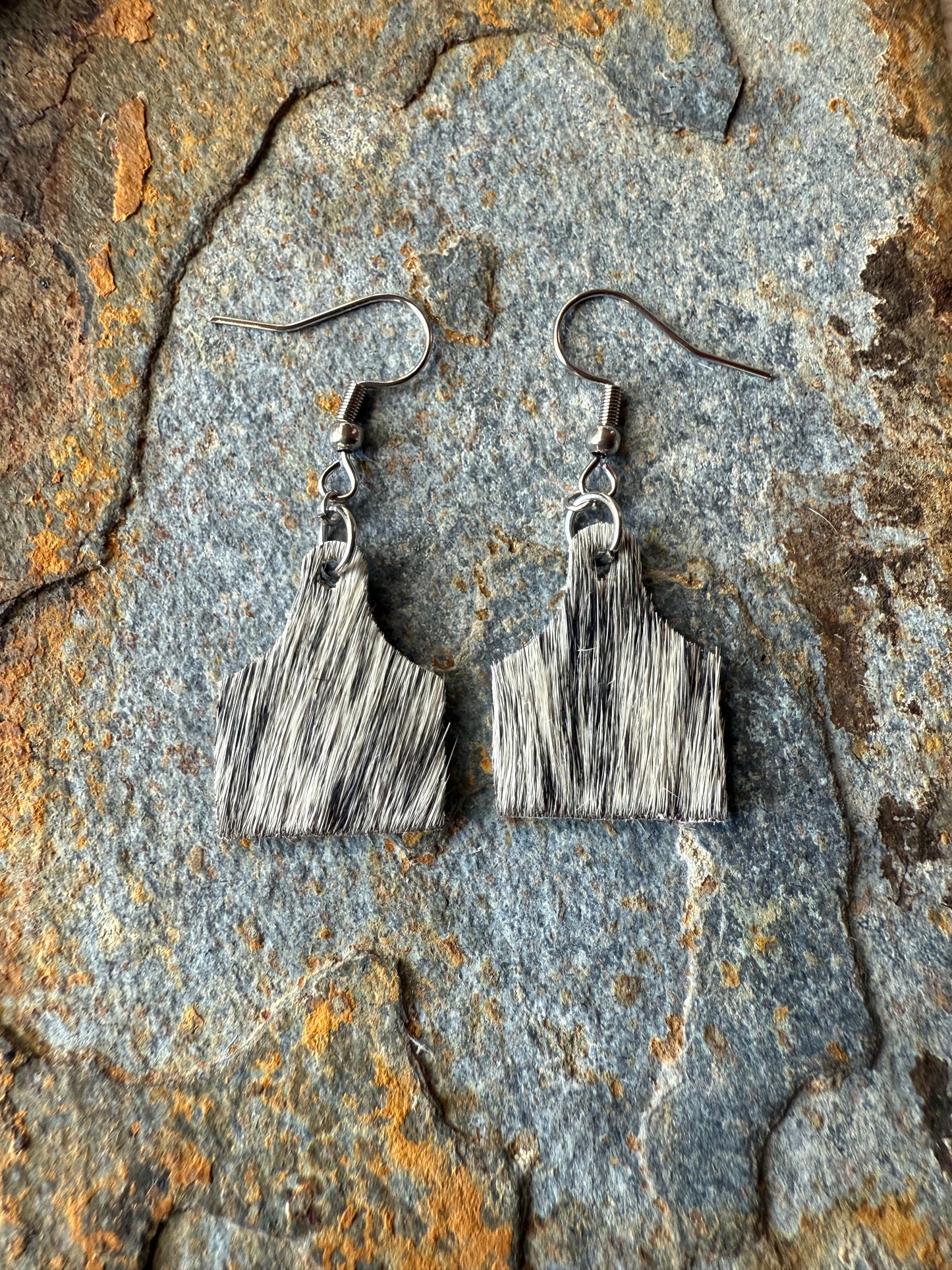 Cowhide Mini Cow Tag Earrings