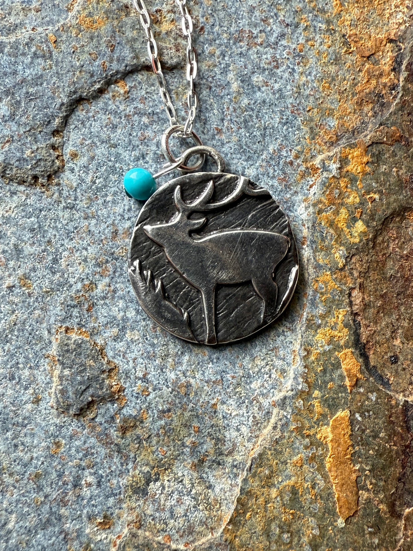 Silver Western Rustic Elk Pendant