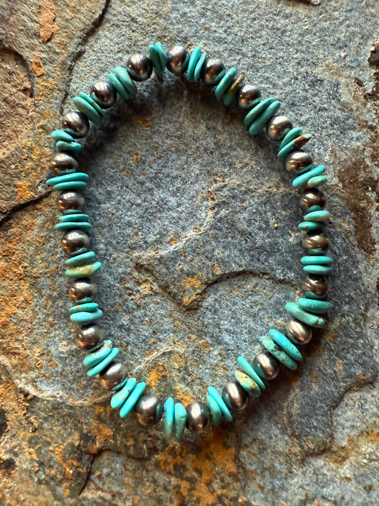 Kingman Chip Sterling Silver Pearl Bracelet