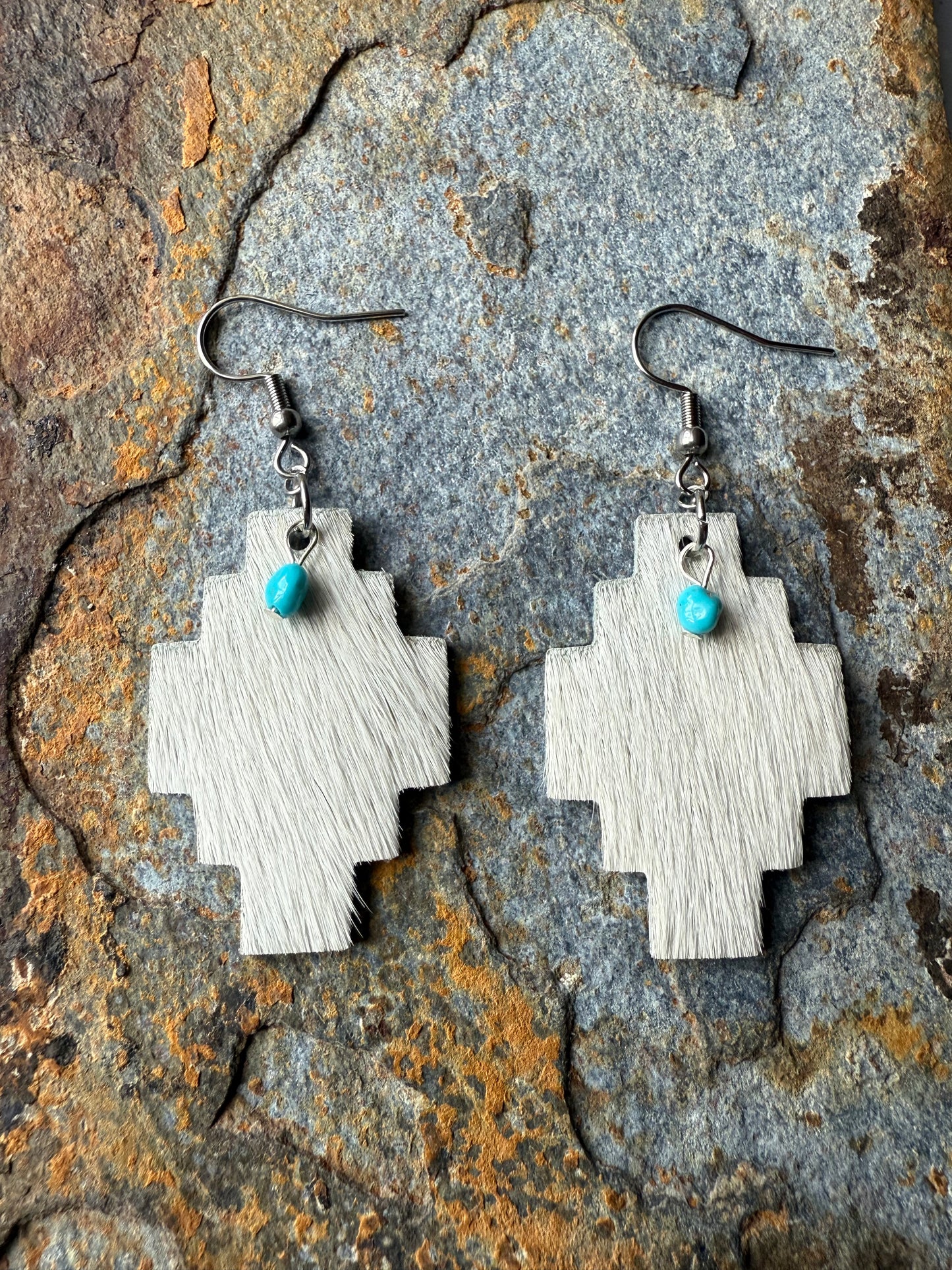 Cowhide Aztec Shaped Earrings