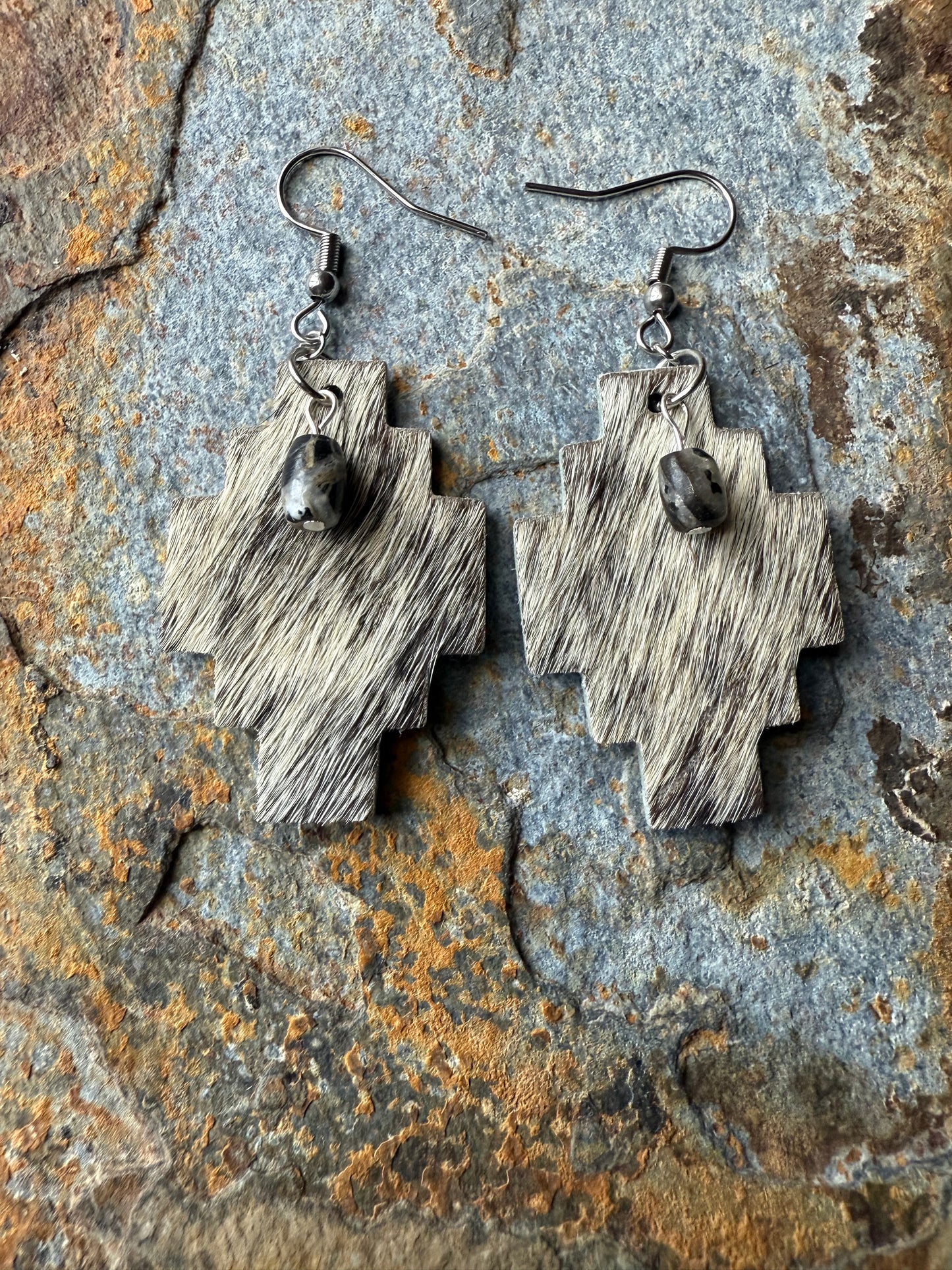 Cowhide Aztec Shaped Earrings