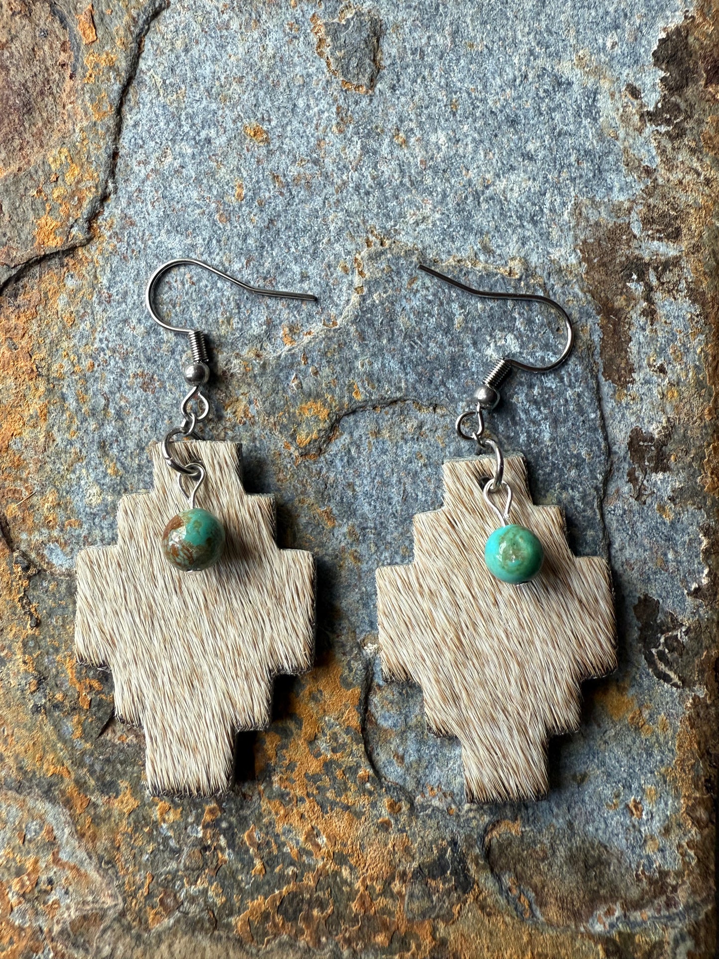 Cowhide Aztec Shaped Earrings