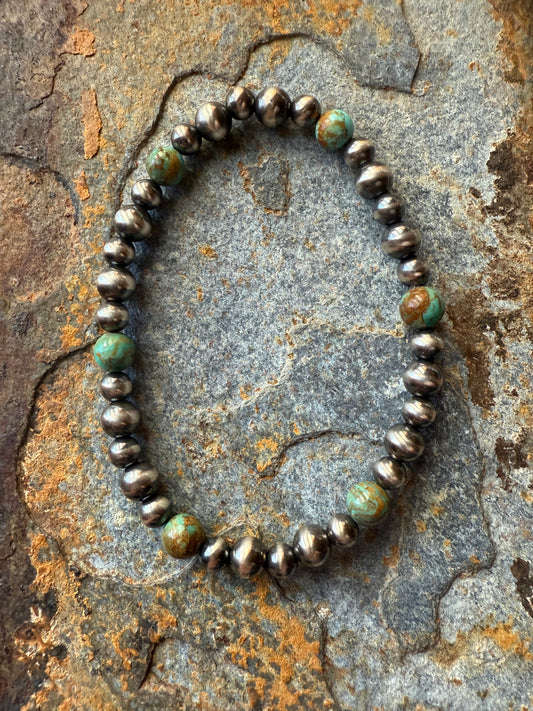 Kingman Turquoise Sterling Silver Pearl Bracelet