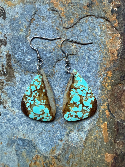 Number 8 Turquoise Slab Large Teardrop Earrings