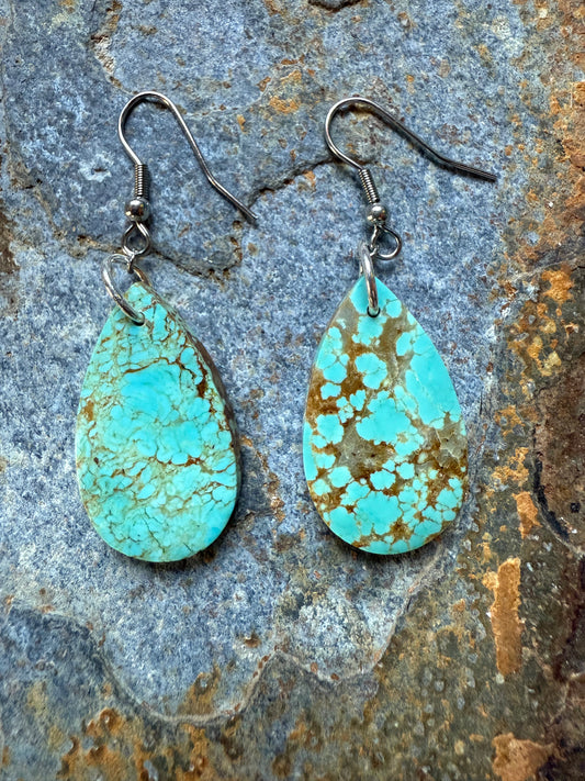 Number 8 Turquoise Slab Teardrop Earrings