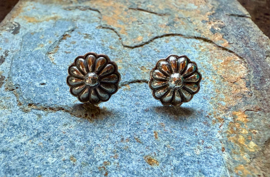 Silver Rustic Flower Concho Post Earrings