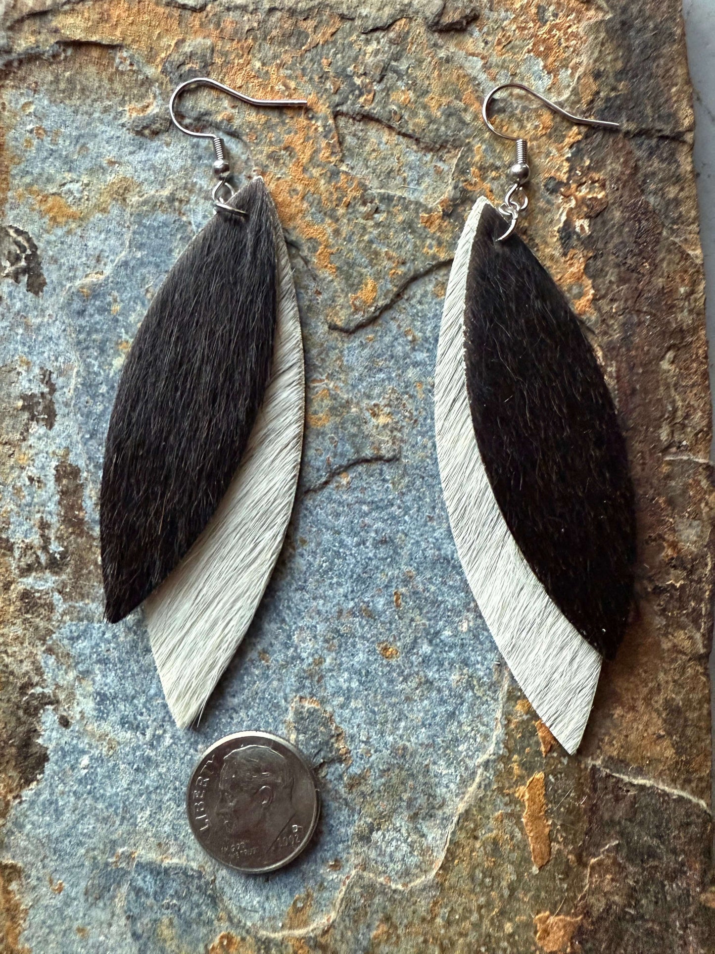 Hair on cowhide double leaf earrings Eco-Friendly Cowhide Earrings
