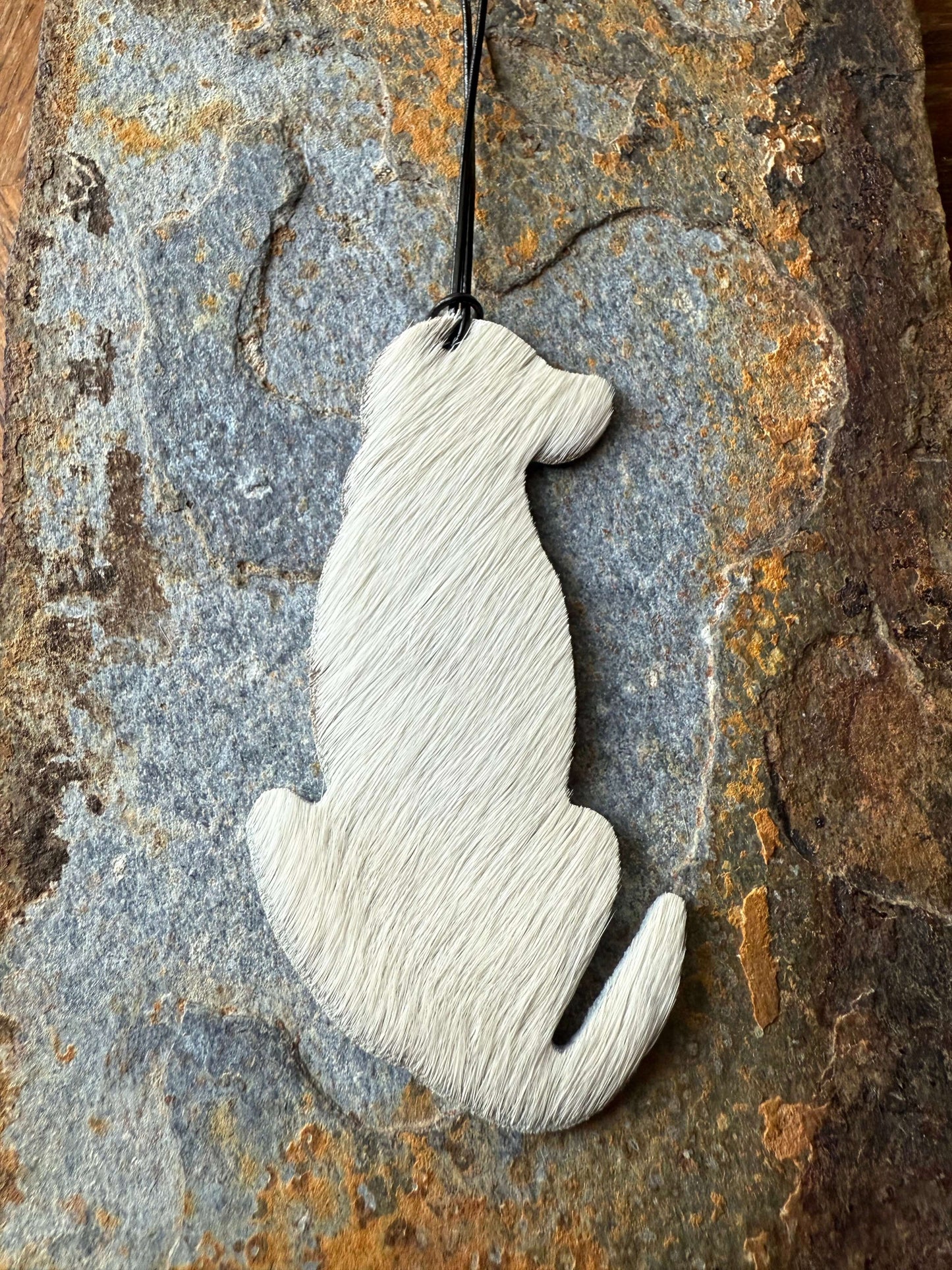 Hair on cowhide dog silhouette ornaments Natural Hide Dog Ornament