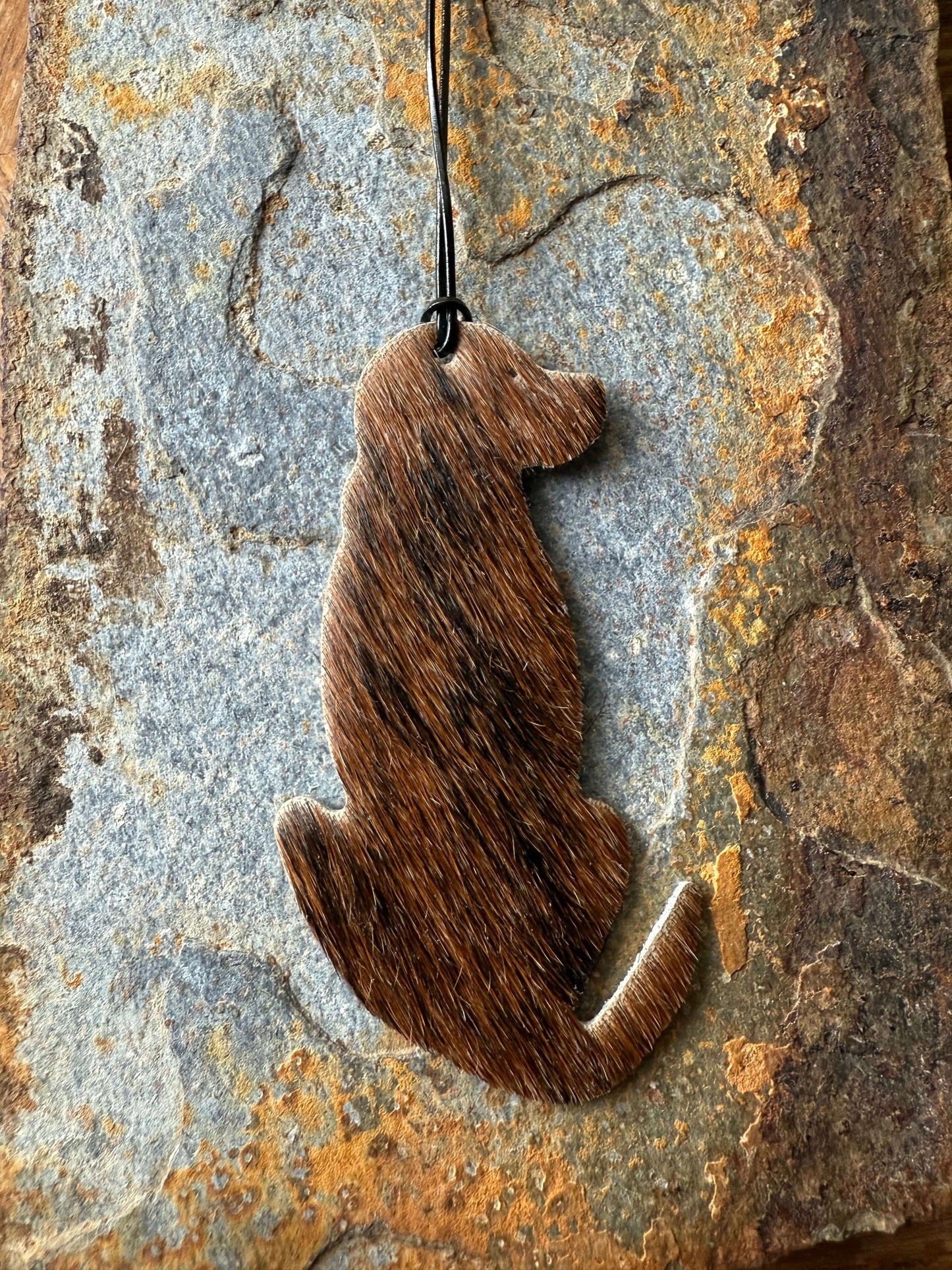 Hair on cowhide dog silhouette ornaments Hair-on Cowhide Dog Wall Hanging