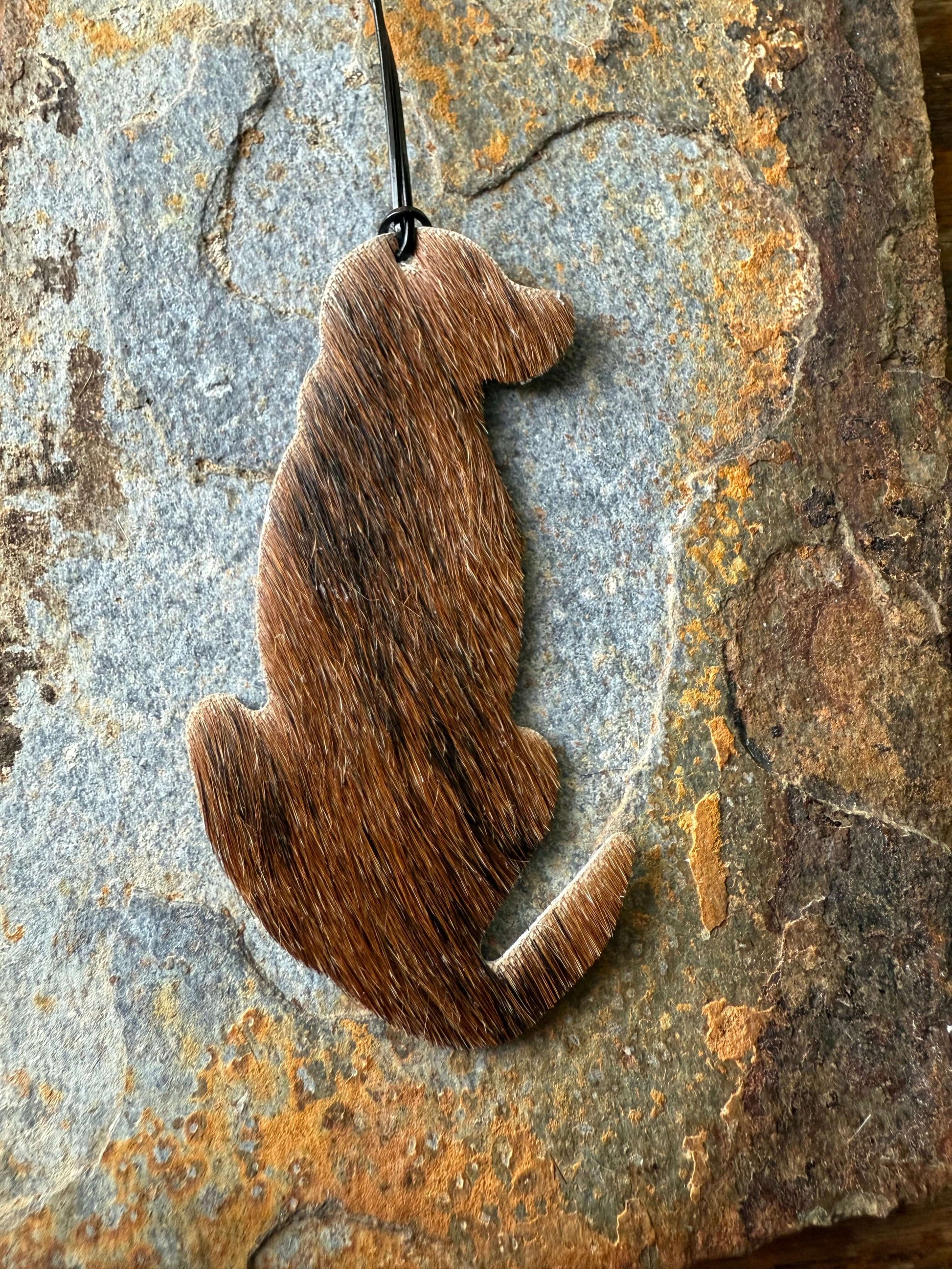 Hair on cowhide dog silhouette ornaments Handmade Cowhide Dog Figure