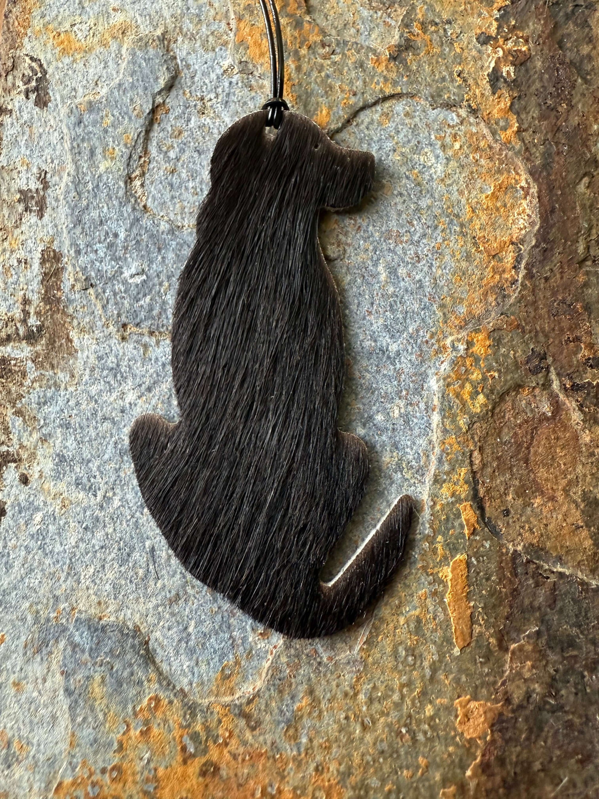 Hair on cowhide dog silhouette ornaments Dog Decor for Cabin or Home