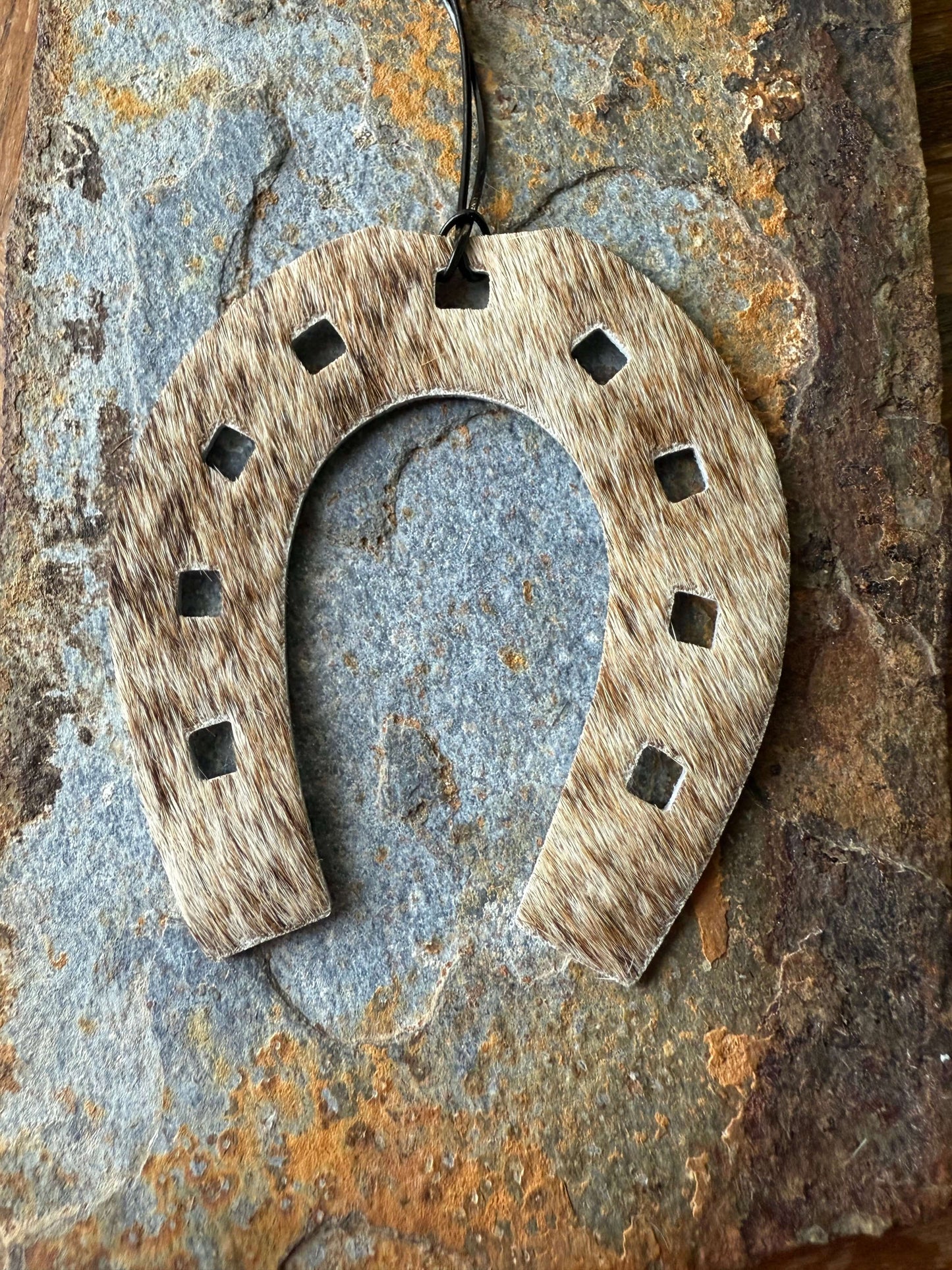 Hair-On Cowhide Horse Shoe Ornament Rustic Western Horse Shoe Gift