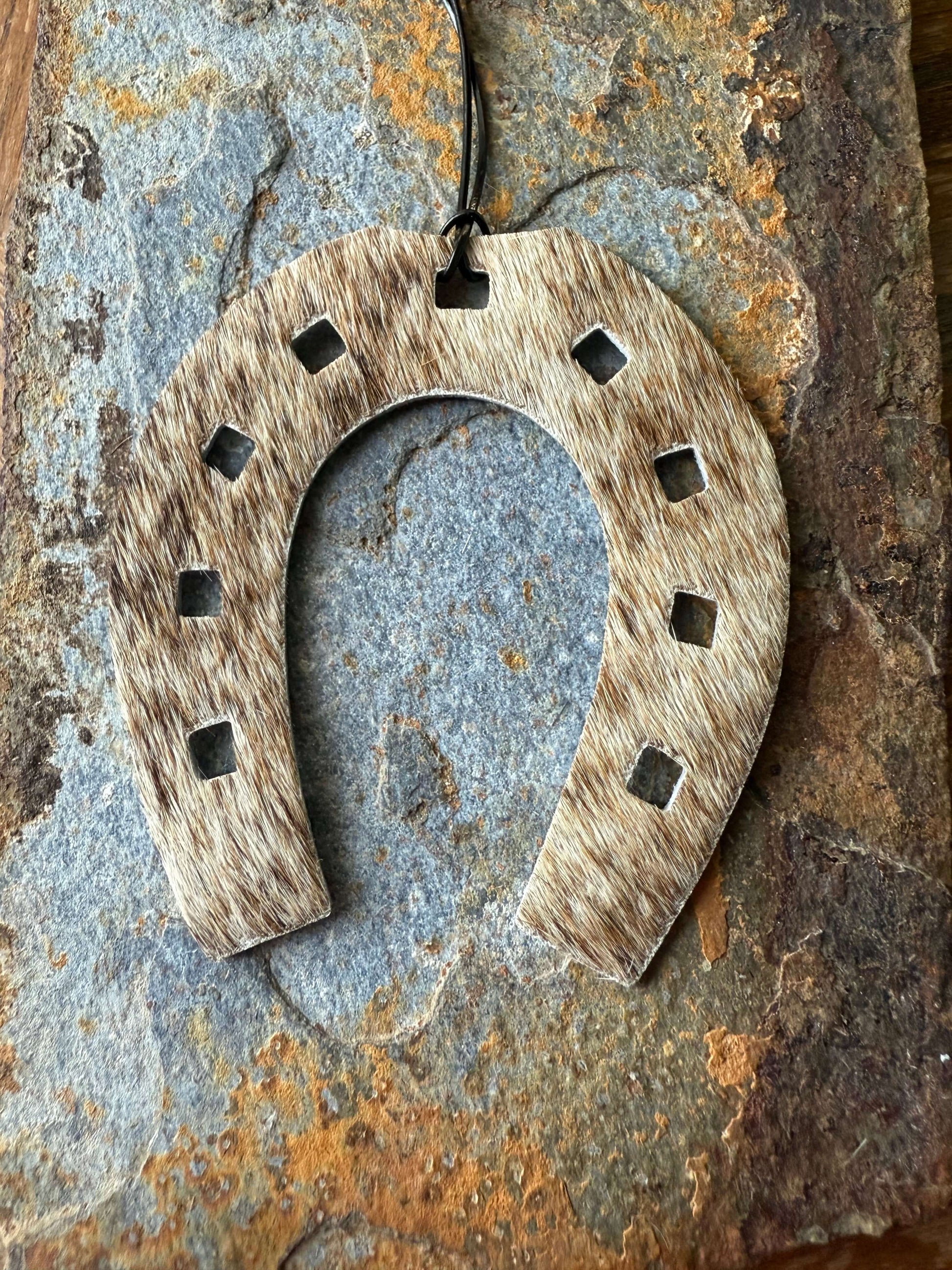 Hair-On Cowhide Horse Shoe Ornament Rustic Western Horse Shoe Gift