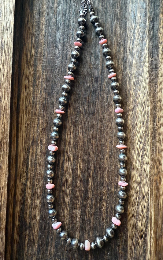 Pink Conch Shell Chip Sterling Silver Pearls Necklace 16 inch