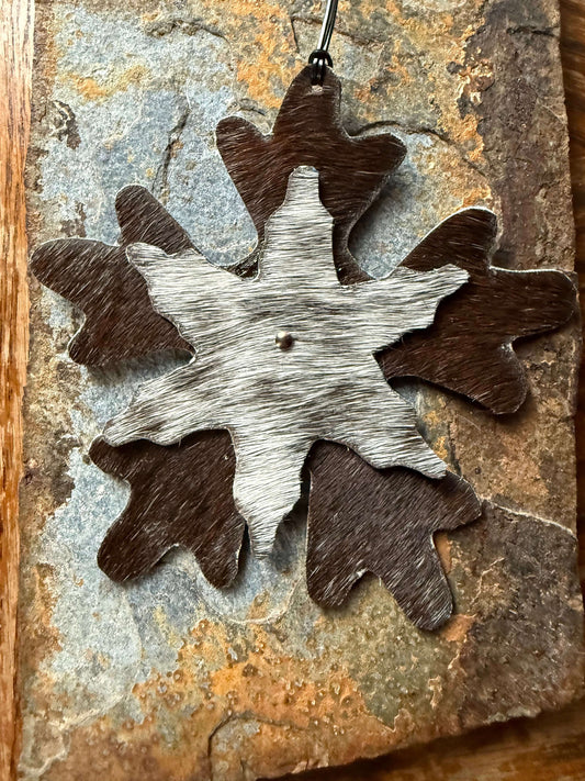 Hair-On Cowhide Two-Layer Snowflake Ornament