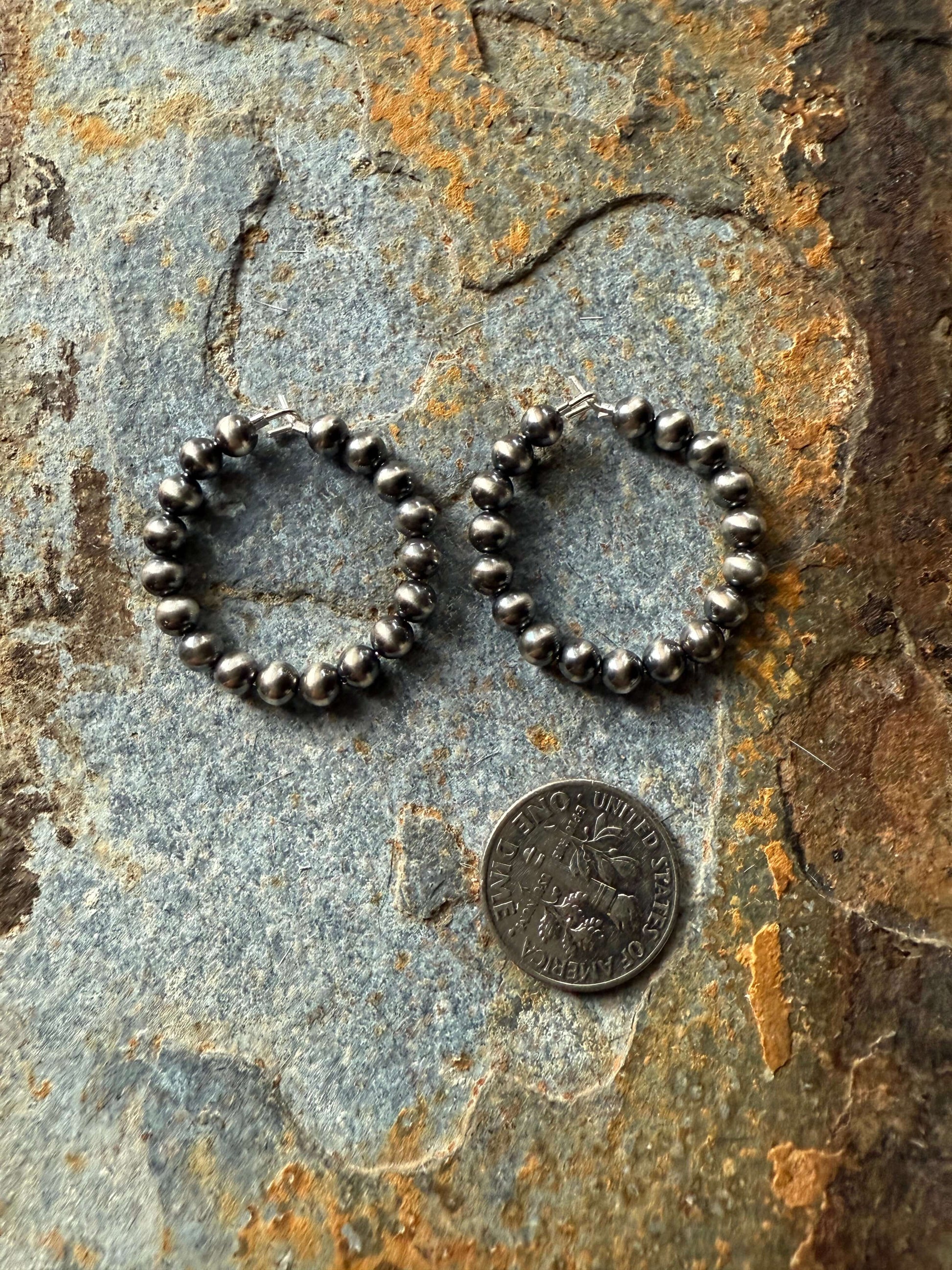 Sterling Silver Pearl Beaded Hoop Earrings_Handmade Sterling Silver Earrings