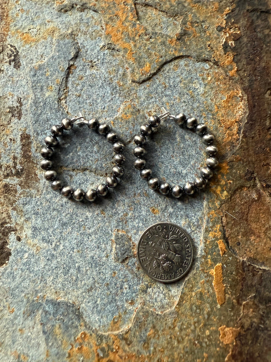 24 mm Sterling Silver Pearl Beaded Hoop Earrings