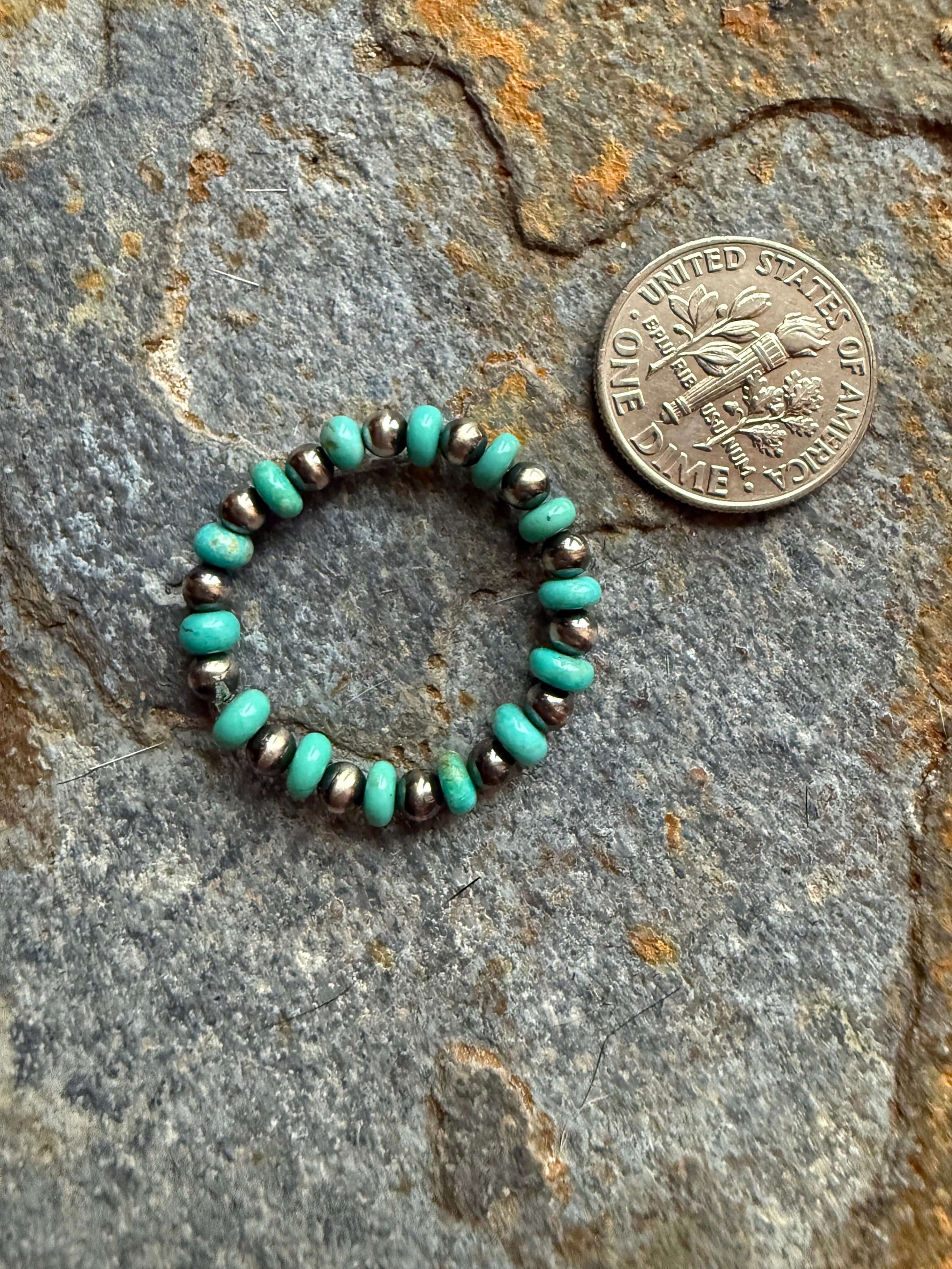 Sterling Silver Pearl Kingman Turquoise Beaded Ring Elegant Pearl & Turquoise Ring