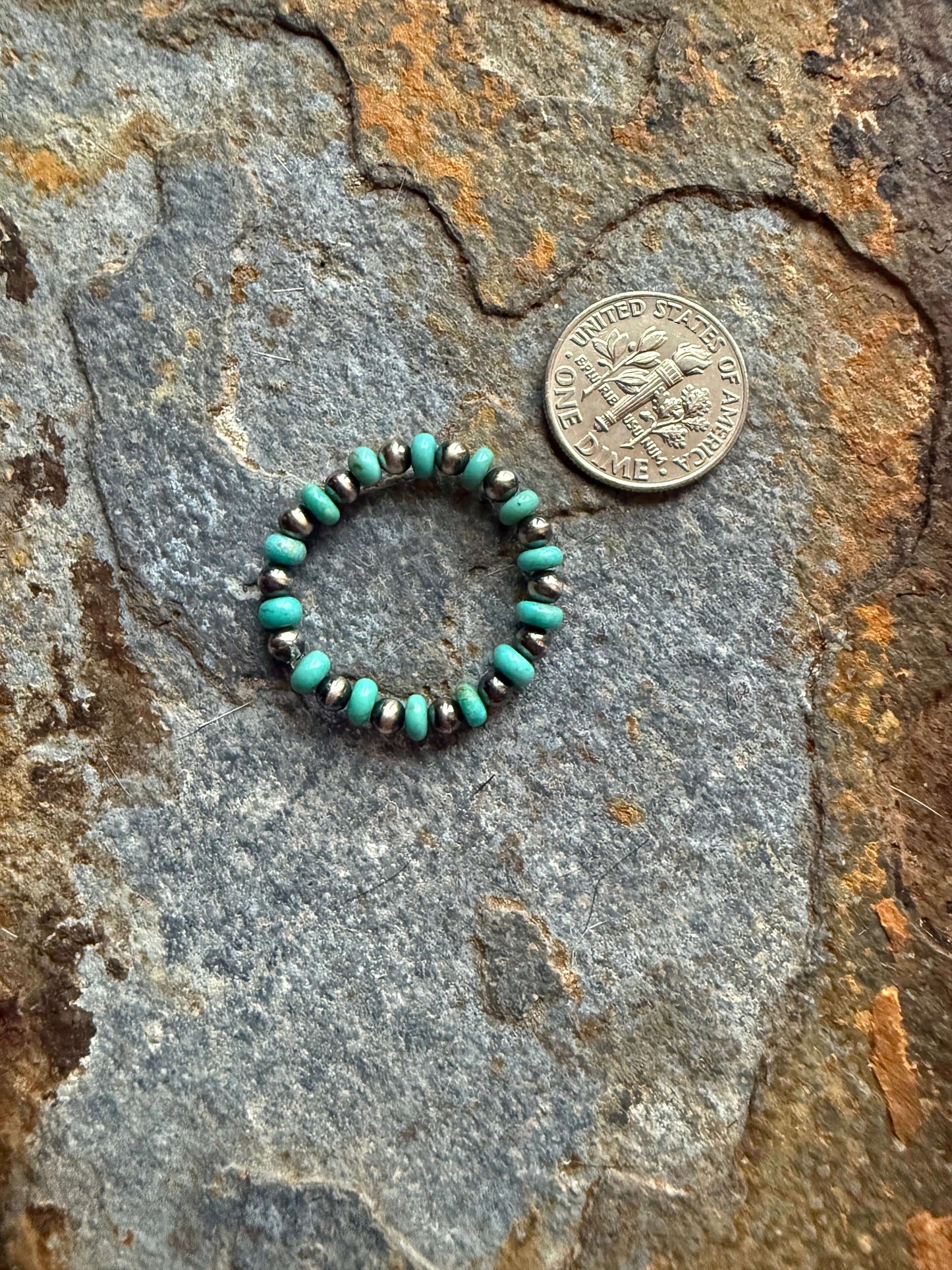 Sterling Silver Pearl Kingman Turquoise Beaded Ring Beaded Sterling Silver Ring