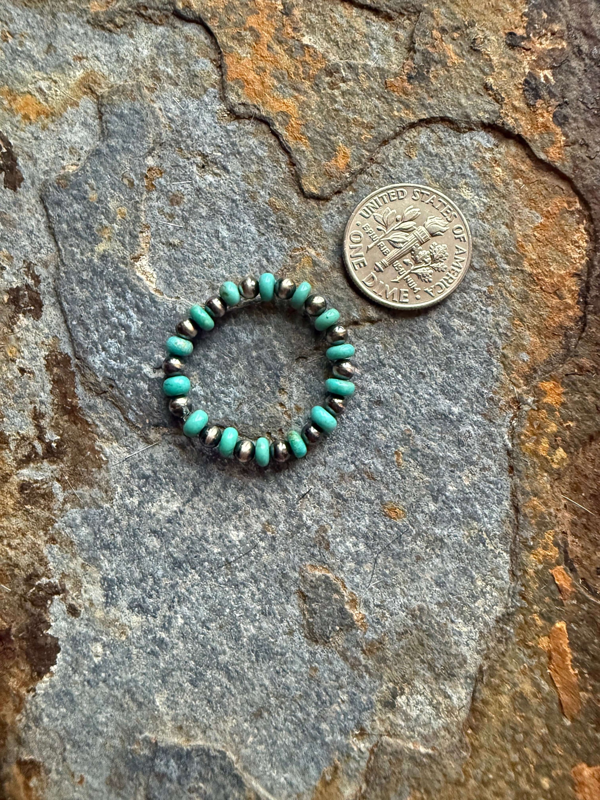 Sterling Silver Pearl Kingman Turquoise Beaded Ring Beaded Sterling Silver Ring