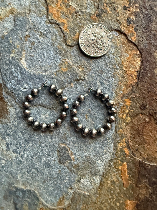 20 mm Sterling Silver Pearl Beaded Hoop Earrings