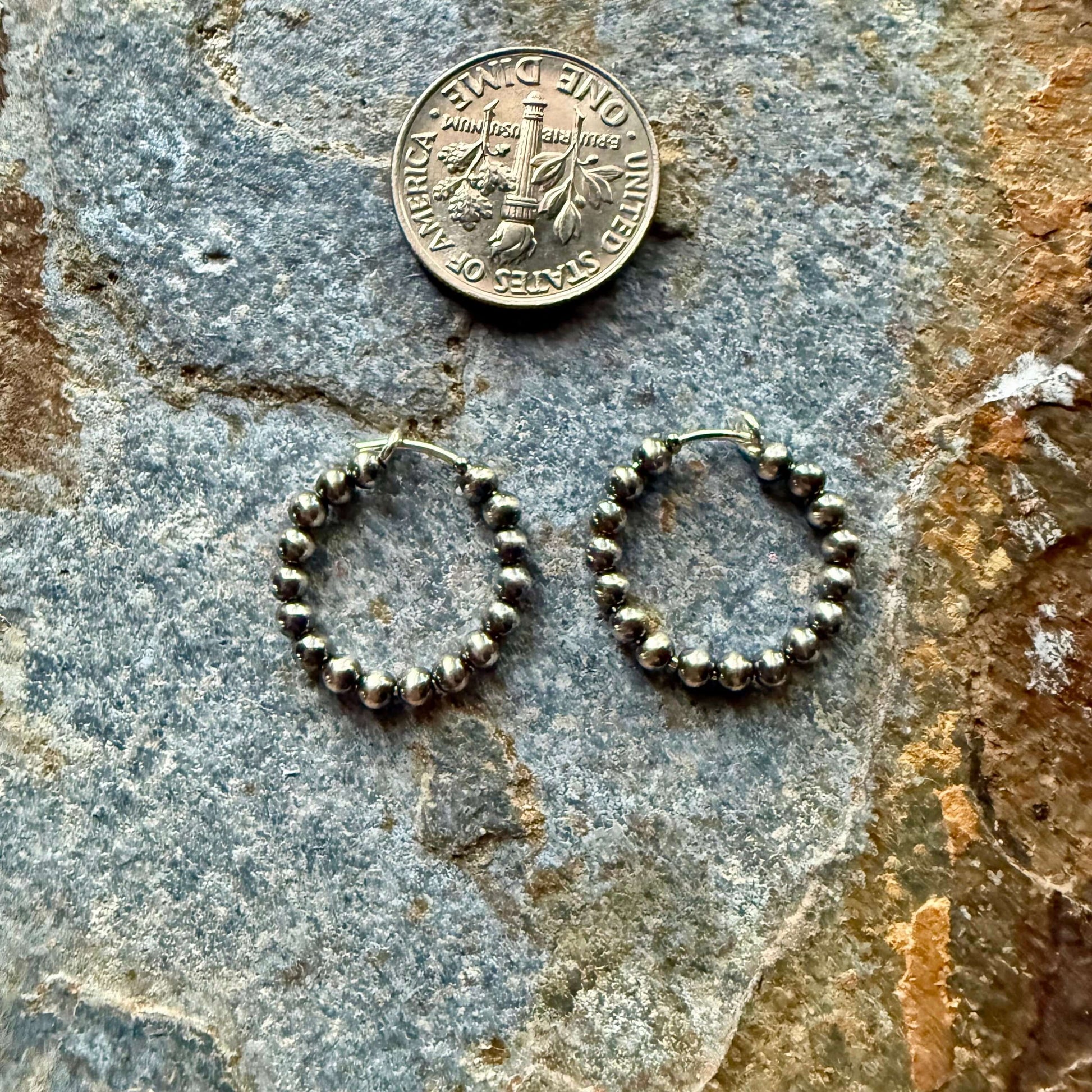 Sterling Silver Pearl Beaded Hoop Earrings Mini