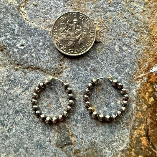 Sterling Silver Pearl Beaded Hoop Earrings Mini