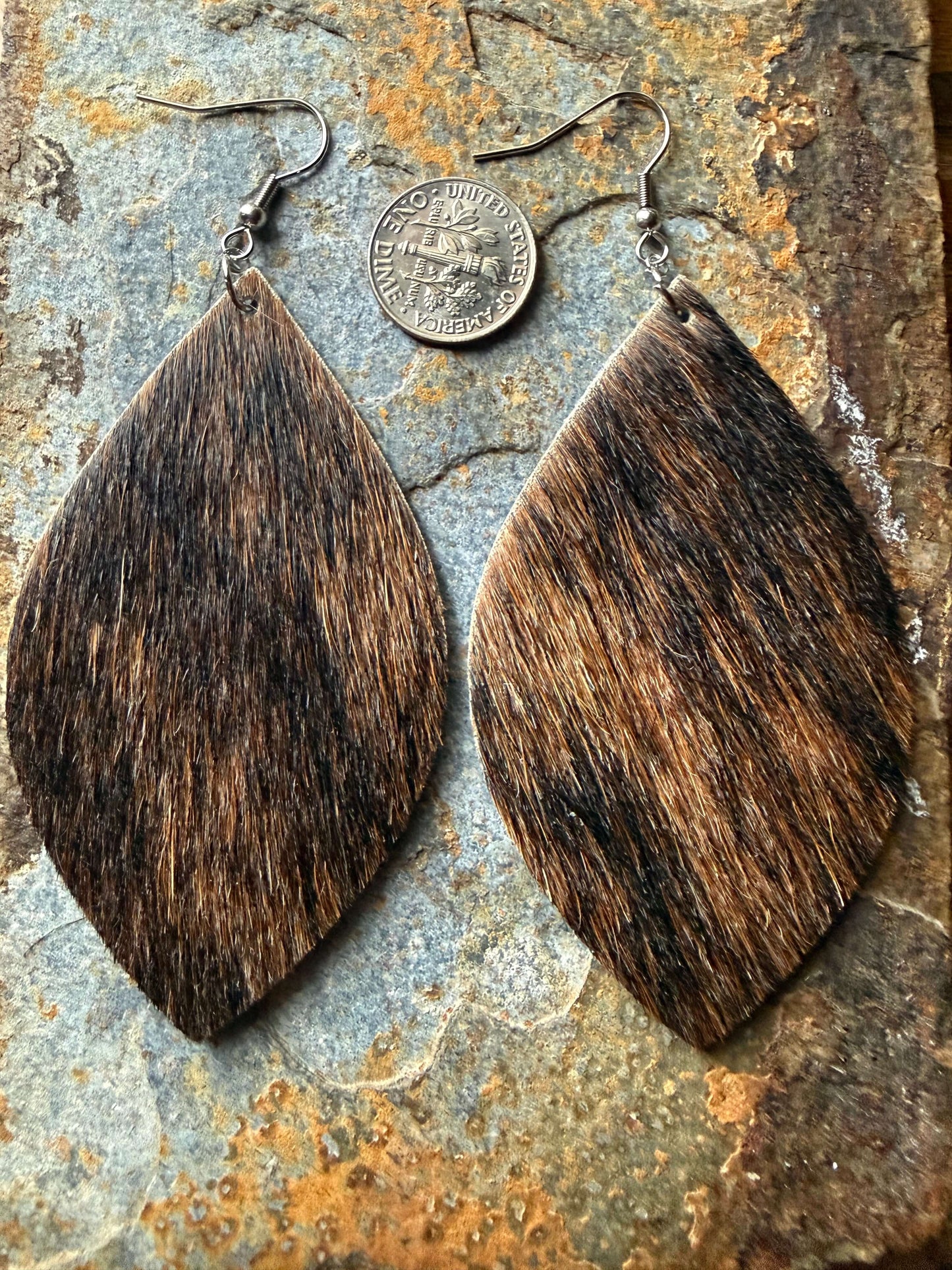 Cowhide Large Pointed Teardrop Earrings