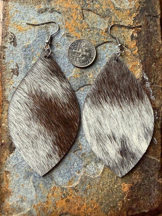 Cowhide Large Pointed Teardrop Earrings