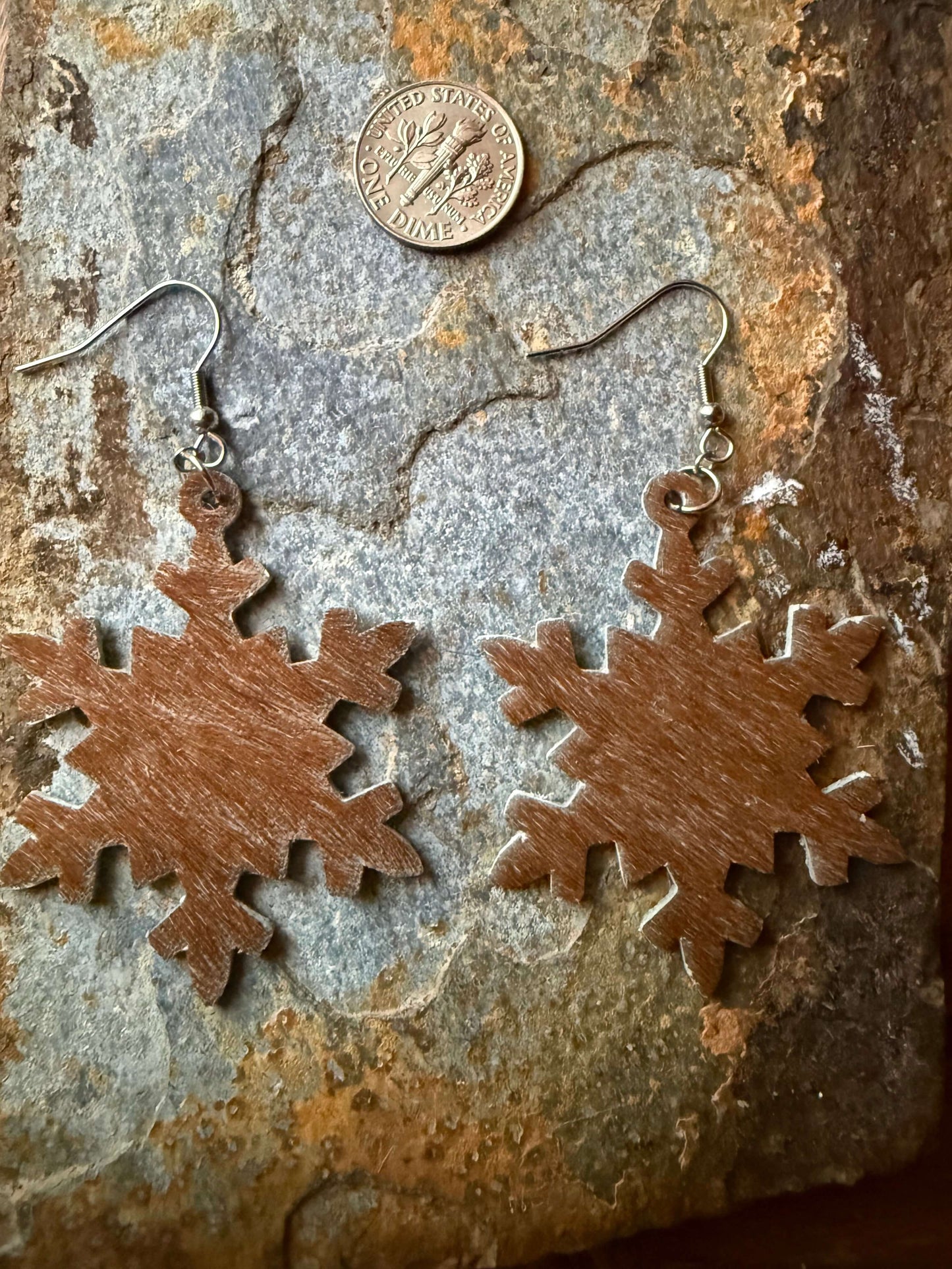 Cowhide Snowflake Earrings - Western Charm