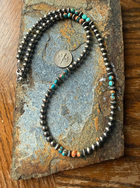 Spiny Oyster Sterling Silver Pearls Western Necklace