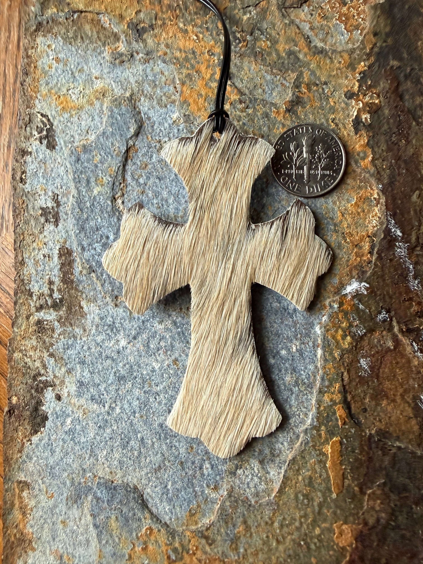 Cowhide Cross Ornament