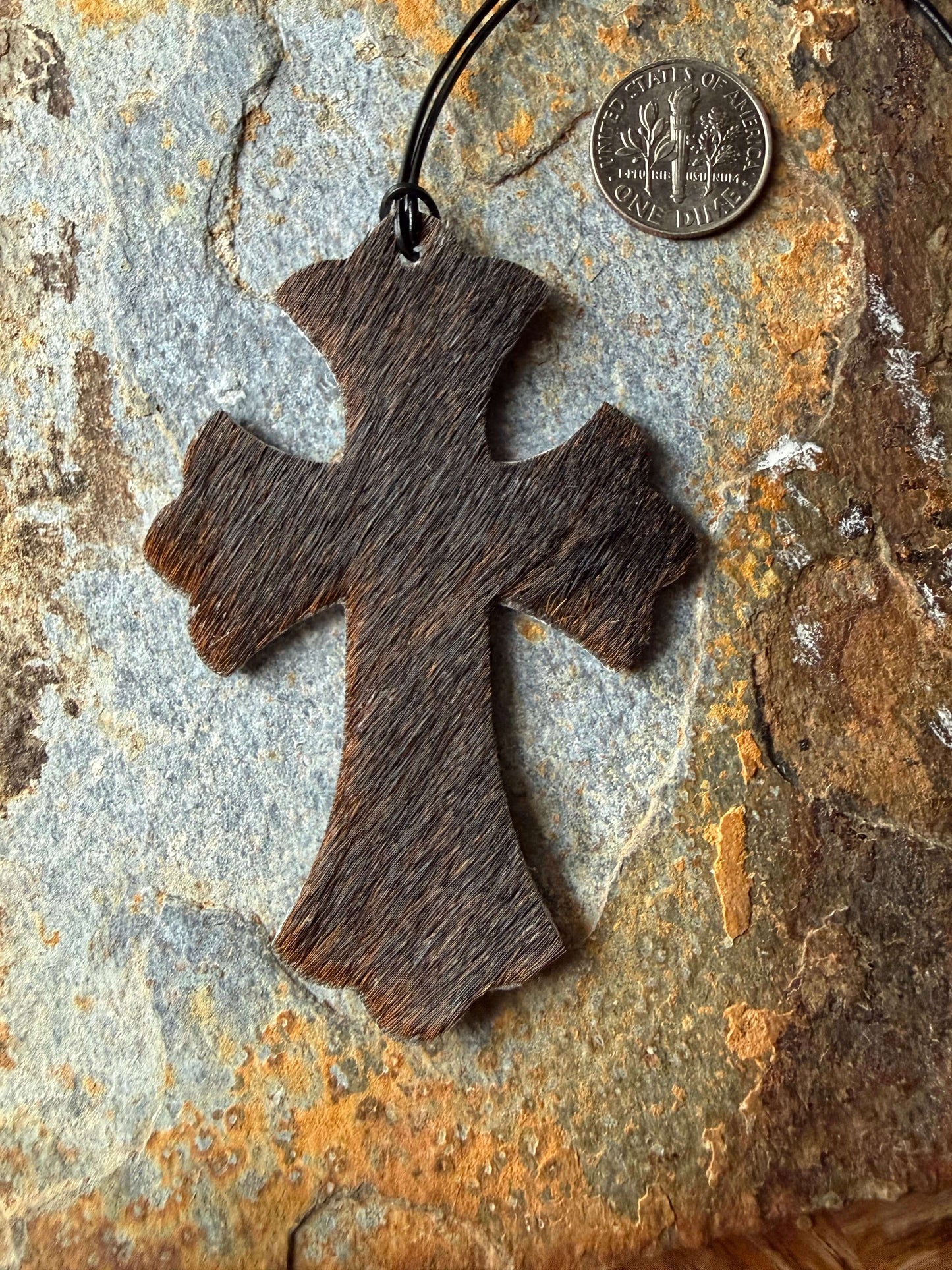 Cowhide Cross Ornament