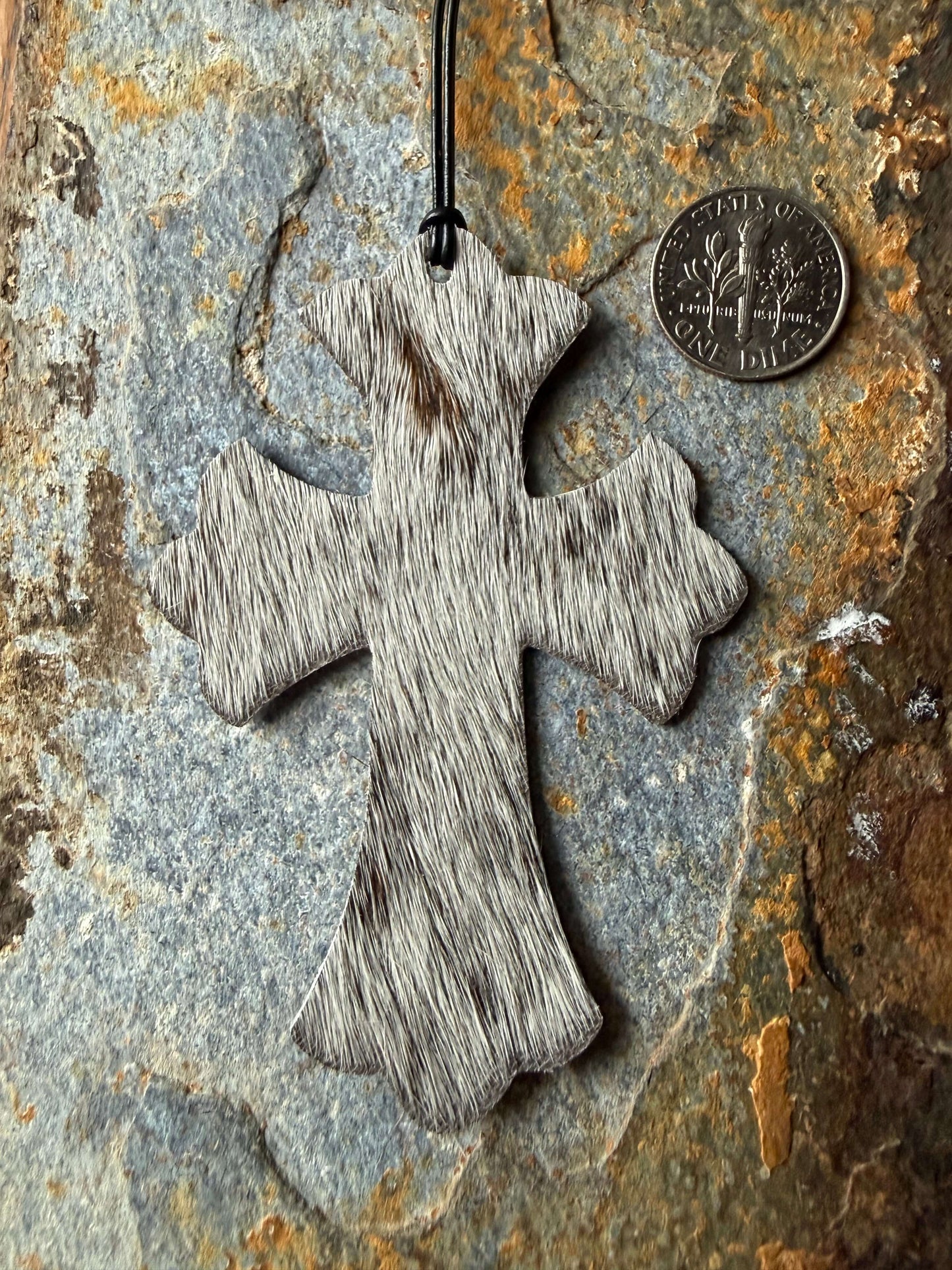 Cowhide Cross Ornament