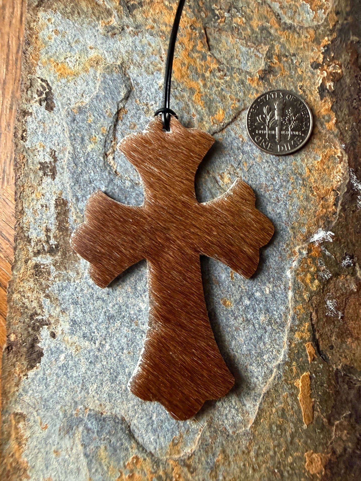 Cowhide Cross Ornament