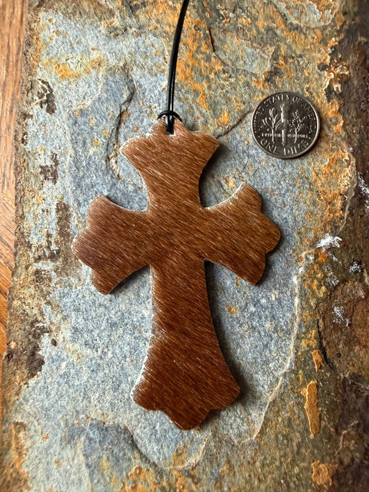 Cowhide Cross Ornament