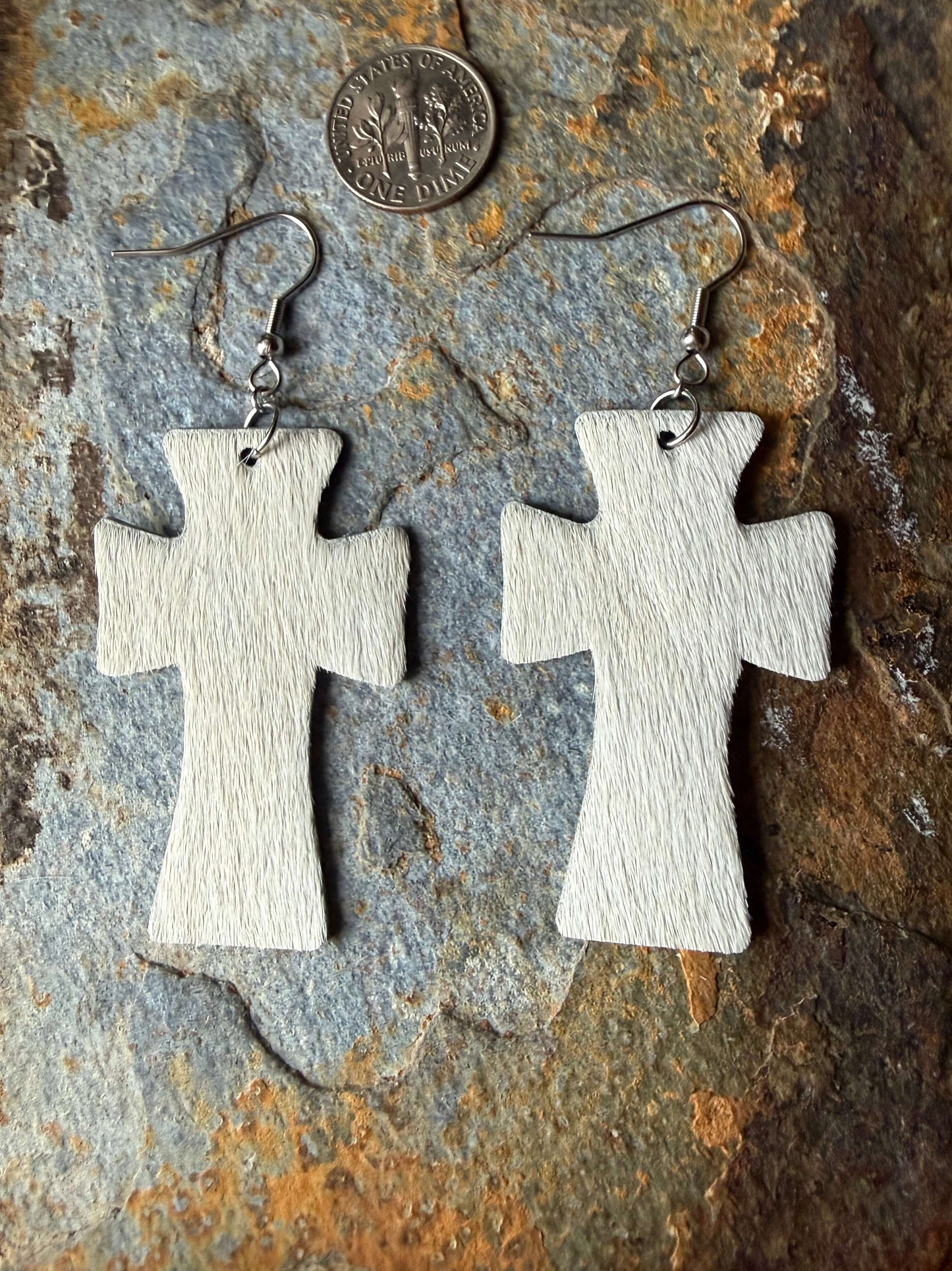 Cowhide Cross Earrings 2 inch