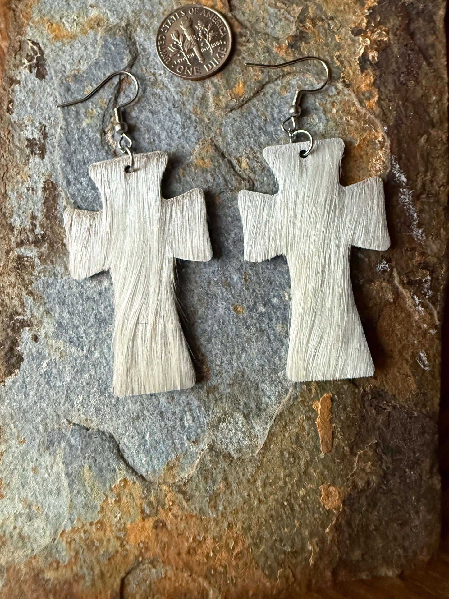 Cowhide Cross Earrings 2 inch